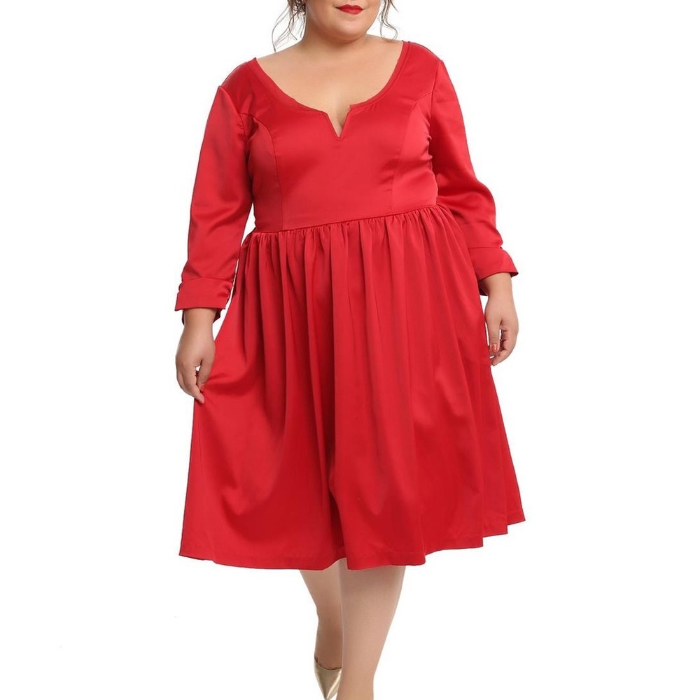 Hot Topic Red Long Sleeve Fit-and-Flare Dress